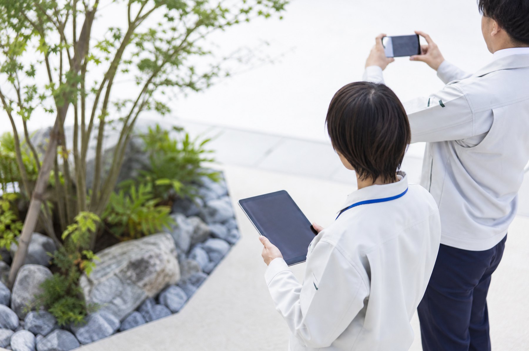 造園工事の見積依頼と現場写真を確認する業務のイメージ