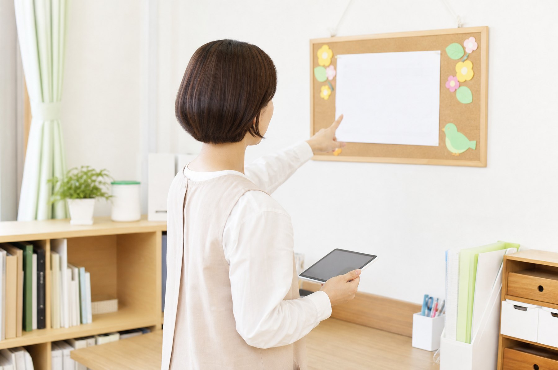 保育園で保護者向けのお知らせを確認する業務のイメージ