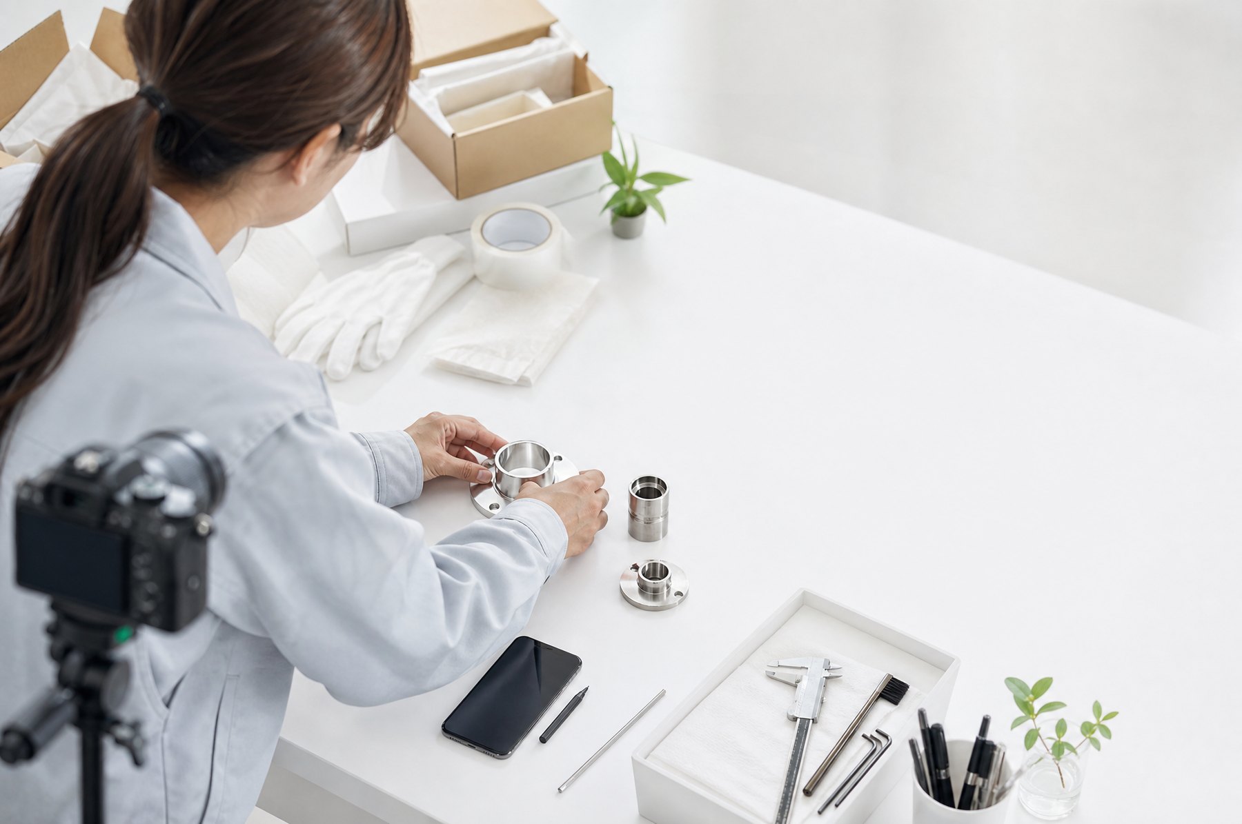 商品と使い方を撮影用に整える場面のイメージ